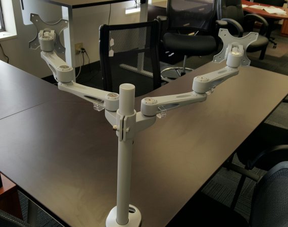 Dual and single monitor arms.